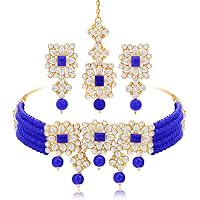 Aheli Gold Plated Kundan Choker & Earrings Set - Ethnic Traditional Jewelry Gift For Women (Alloy, 25cm) - View #3