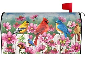 SWEETSHOW Spring Flowers Mailbox Covers Magnetic Standard Size 18 X 21 Birds Butterfly Mailbox Covers Rustic Floral Mailbox Wrap Post Letter Box Decor for Home Outdoor Garden