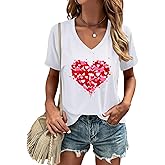 IFQ Valentines Day Shirt for Women Love Heart V-Neck T-Shirts Teenager Valentine Tee Tops