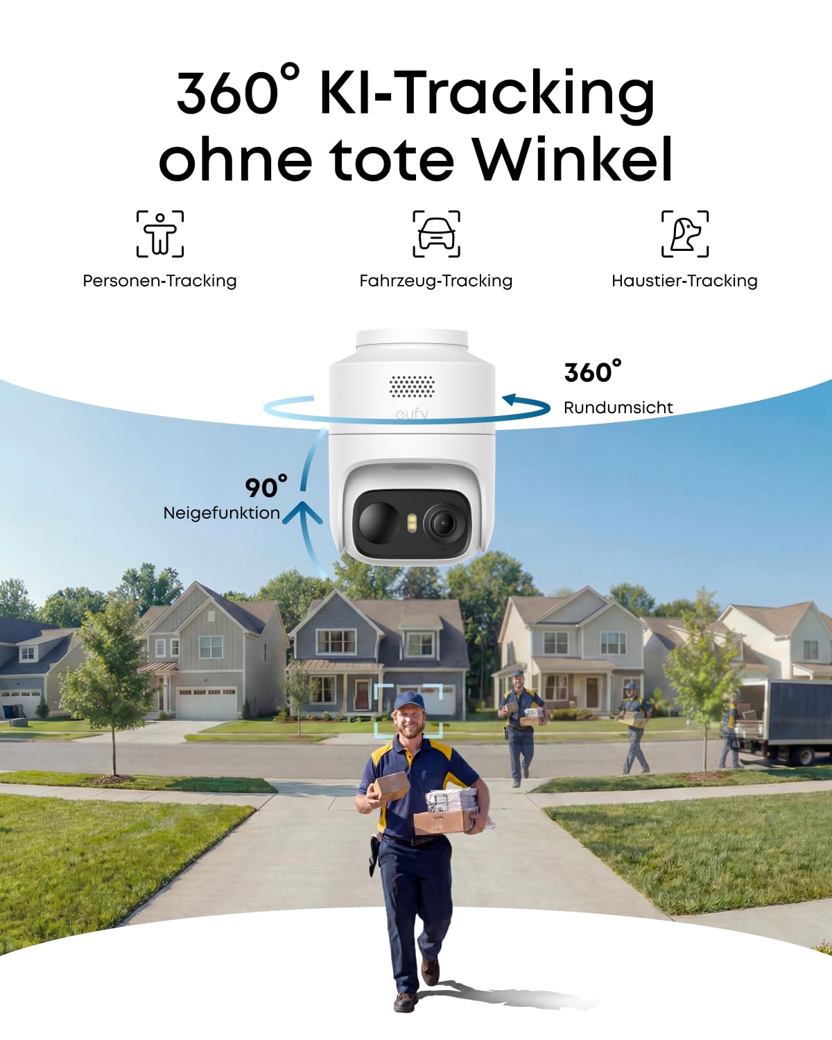 eufy Security eufyCam C37, kabellose 2K Outdoor-Überwachungskameras mit 360° KI-Tracking (Pan & Tilt), Solar, Gesichtserkennung, Farb-Nachtsicht, ohne ABO-Kosten 2