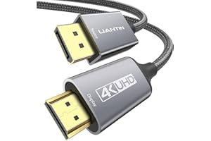 UANTIN 4K DisplayPort to HDMI Cable 6Ft, Uni-Directional Only, DP 1.2 (Source) to HDMI 1.4 (Display), 4K@30Hz, 2K@60Hz, Display Port Braided Cord for AMD, NVIDIA, Dell, Monitor