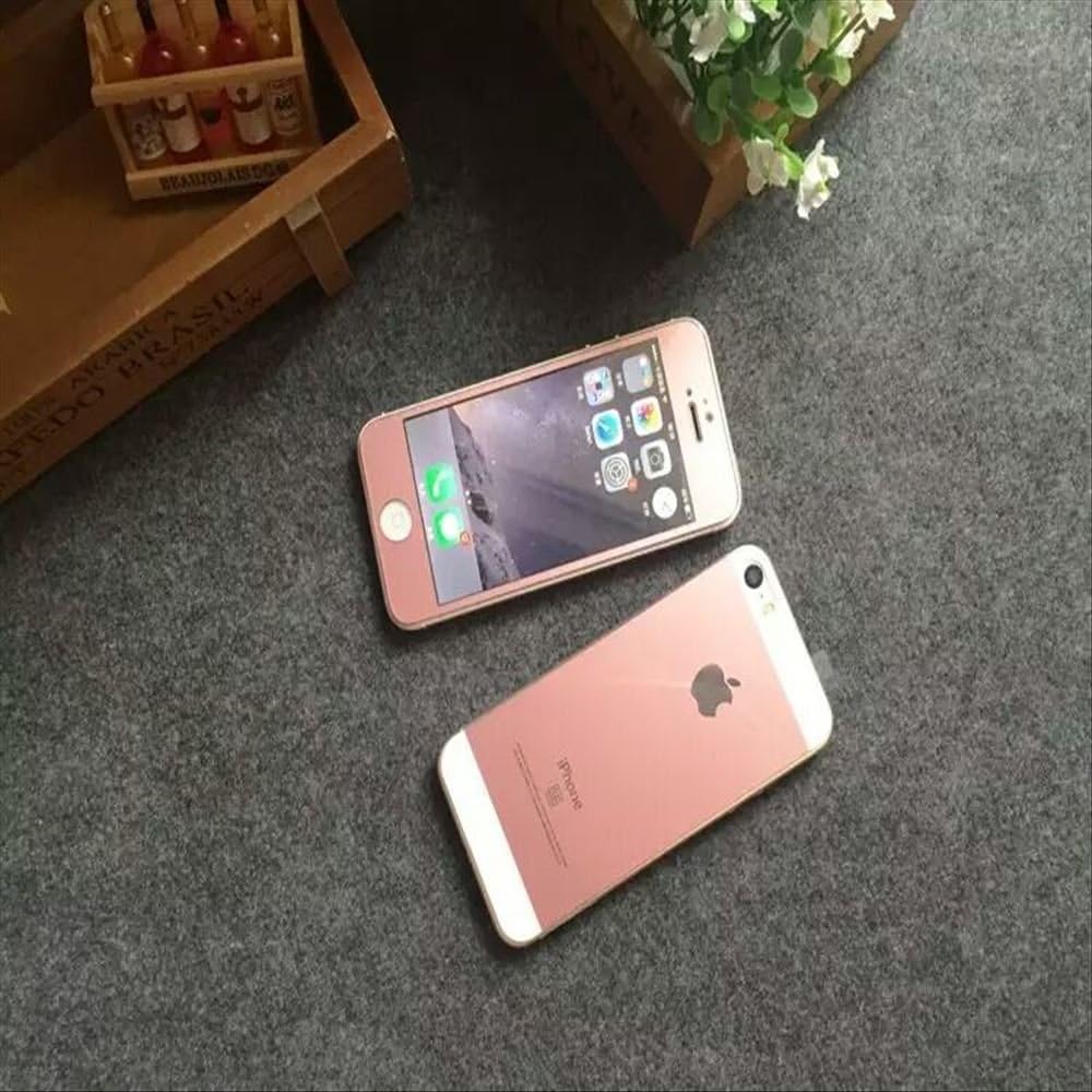 iPhone 5s tempered glass screen protector, iPhone 5s Front+Back mirror screen protector 【compatible iPhone SE & iPhone 5 iPhone 5s 】【original mobile phone color screen protector】【Rose gold】