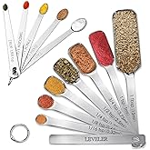 Stainless Steel Measuring Spoons Set of 13, Includes 7 Rectangular Measuring Spoons, 1 Leveler & 5 Tiny Spoons, Compact Spoons Design for Spice Jars, Ideal for Dry and Liquid Ingredients