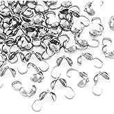 Pandahall 60Pcs Stainless Steel Open Bead Tips Knot Cover Tiny Clamshell Fold-Over Calotte Ends Caps for Knots & Crimp Jewelry Making