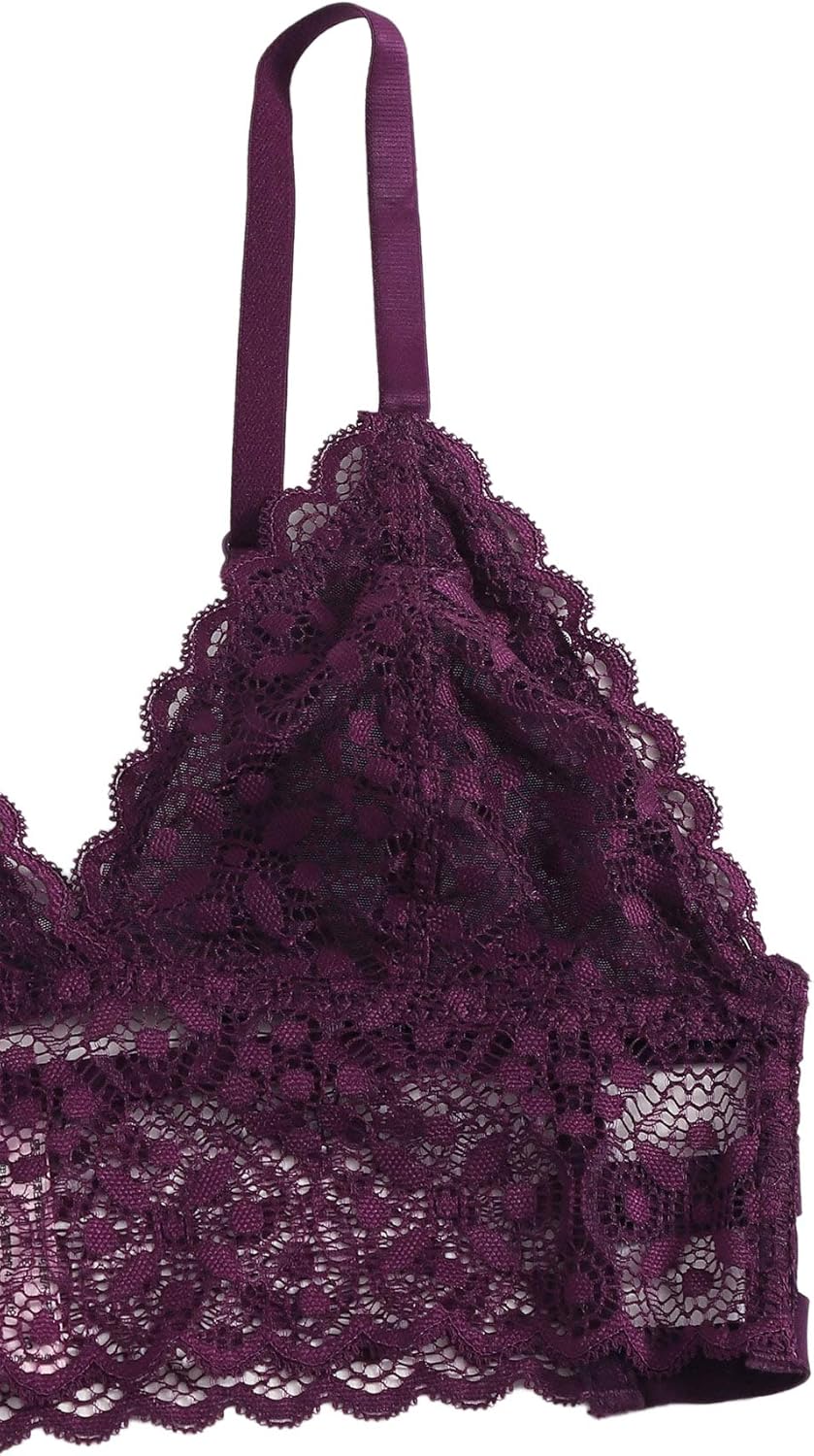 SweatyRocks Women's Bra and Panty Set Floral Lace Two Piece Bralette Lingerie Set: Clothing