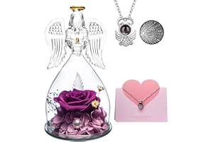 ANWEAO Angels Roses Gifts for Mom Grandma Wife Mothers Day Gifts, Angels Figurines Preserved Real Rose Girlfriend Birthday Gifts, Glass Angel Statues Gifts for Grandma Mother Birthday Thanksgiving Day