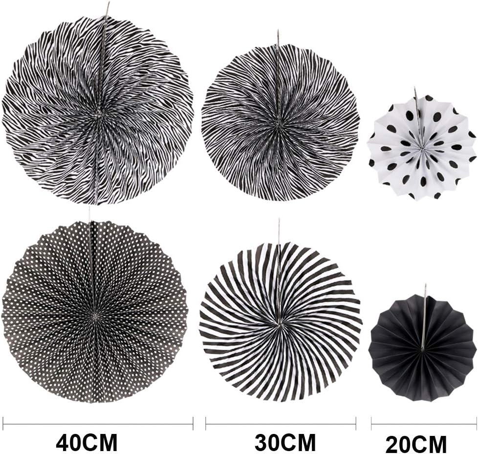 Time to Sparkle 6pcs Mix Hanging Paper Flowers Party Fan Tissue Paper Fan Festival Party Wedding Home Birthday Decor, 6X Fan-Black - Image 3