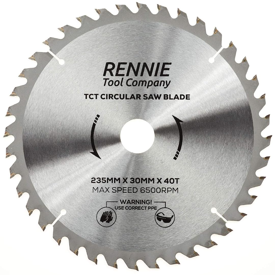 Rennie Tools - 235mm x 30mm x 80T TCT Circular Wood Saw Blade Includes 25mm 20mm & 16mm Bore Reduction Rings. Compatible with Bosch Makita Dewalt Circular Saw Etc. 235mm Saw Blade
