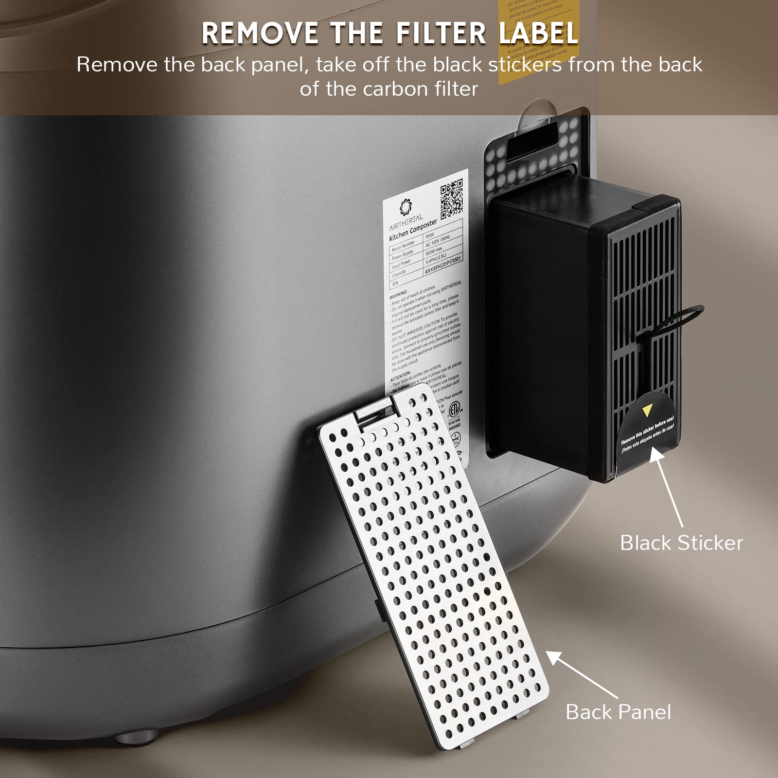 Airthereal Replacement Activated Carbon Filters for Revive R500 Electric Kitchen Waste Composter [2-Pack]