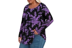Women Plus Size Tops Tunic Long Sleeve Shirts Fall Casual Loose Fit Pleated Blouses 1X-5X