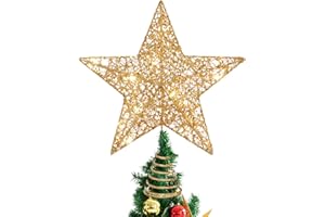 STOBOK Christmas Tree Topper,Christmas Decorations Colorful Lighted Xmas Tree Star for Christmas Tree Ornament Party Decoration(12 Inch,Golden)
