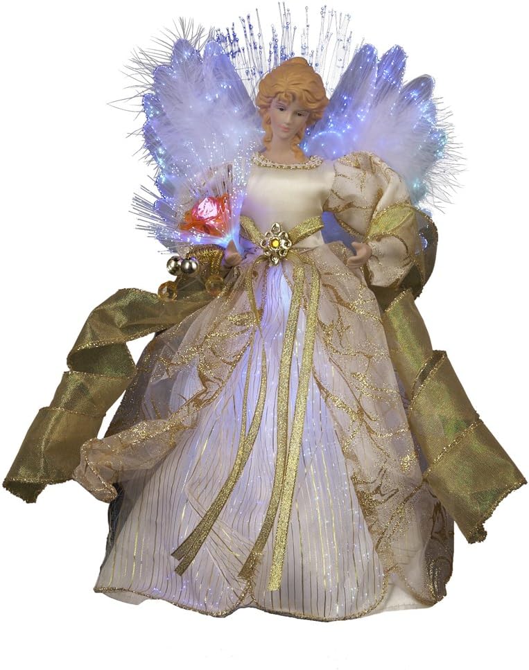 Tree Toppers - Kurt S. Adler CUL Fiber Optic LED Angel Christmas Treetop Figurine, 12-Inch, Ivory and Gold Tree Topper