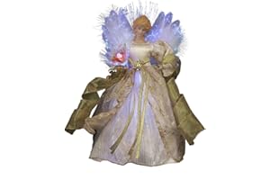 Kurt S. Adler CUL Fiber Optic LED Angel Christmas Treetop Figurine, 12-Inch, Ivory and Gold Tree Topper