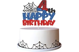 Ambishi Happy 4th Birthday Cake Topper, Spider Cartoon Movie Themed Happy 4th Birthday Cake Decor for Men Boy Children, Four Years Birthday Party Supplies