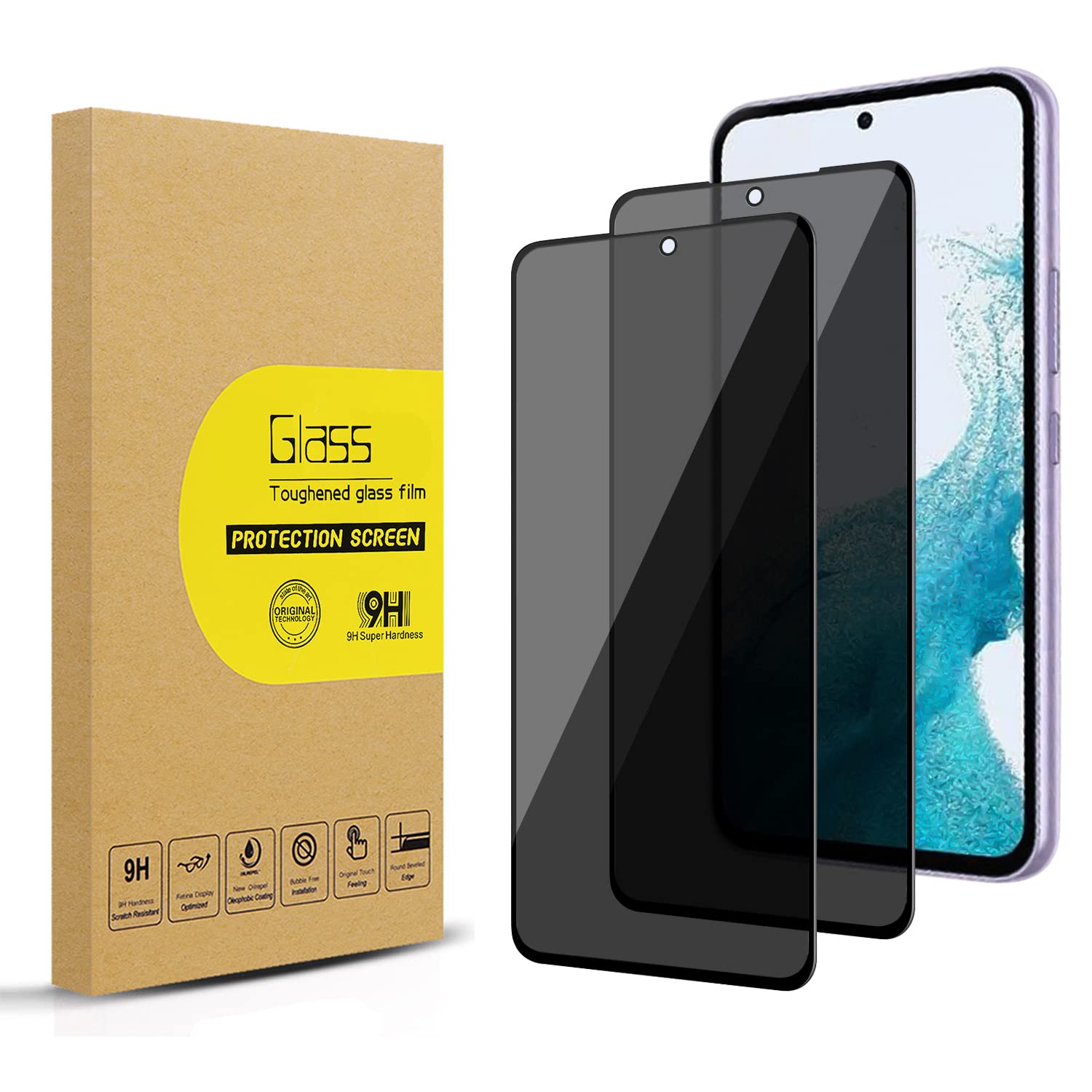 Photo 1 of Lokyoo 2 Pack Privacy Screen Protector for Samsung Galaxy S23/ S22 [Anti-Spy Tempered Glass], Ultra HD, Anti-Scratch, Bubble-Free, Easy Install 9H Protective Glass Black