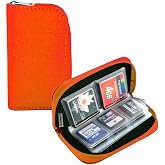 Memory Card Case - Carrying Case Suitable for Micro SD, Mini SD and 4X CF, Card Holder Bag Wallet for Media Storage Organization (Orange)
