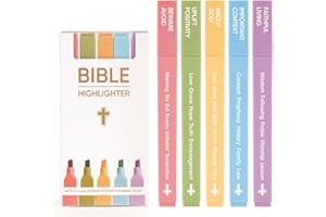 Morjor Bible Highlighters with Highlighting System, Chisel Tip No Bleed Highlighters for Bibles, Aesthetic Highlighter Marker Set in Assorted Colors for Bible Study Journaling [5 Pack]
