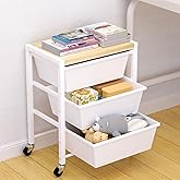 Rolling Cart with Drawers, Rolling Storage Cart with 3 Large Plastic Drawers & Wooden Tabletop, Utility Cart with Pegboards & Basket, Storage Drawers Cart for Living Room, Classroom, Bedroom, Office