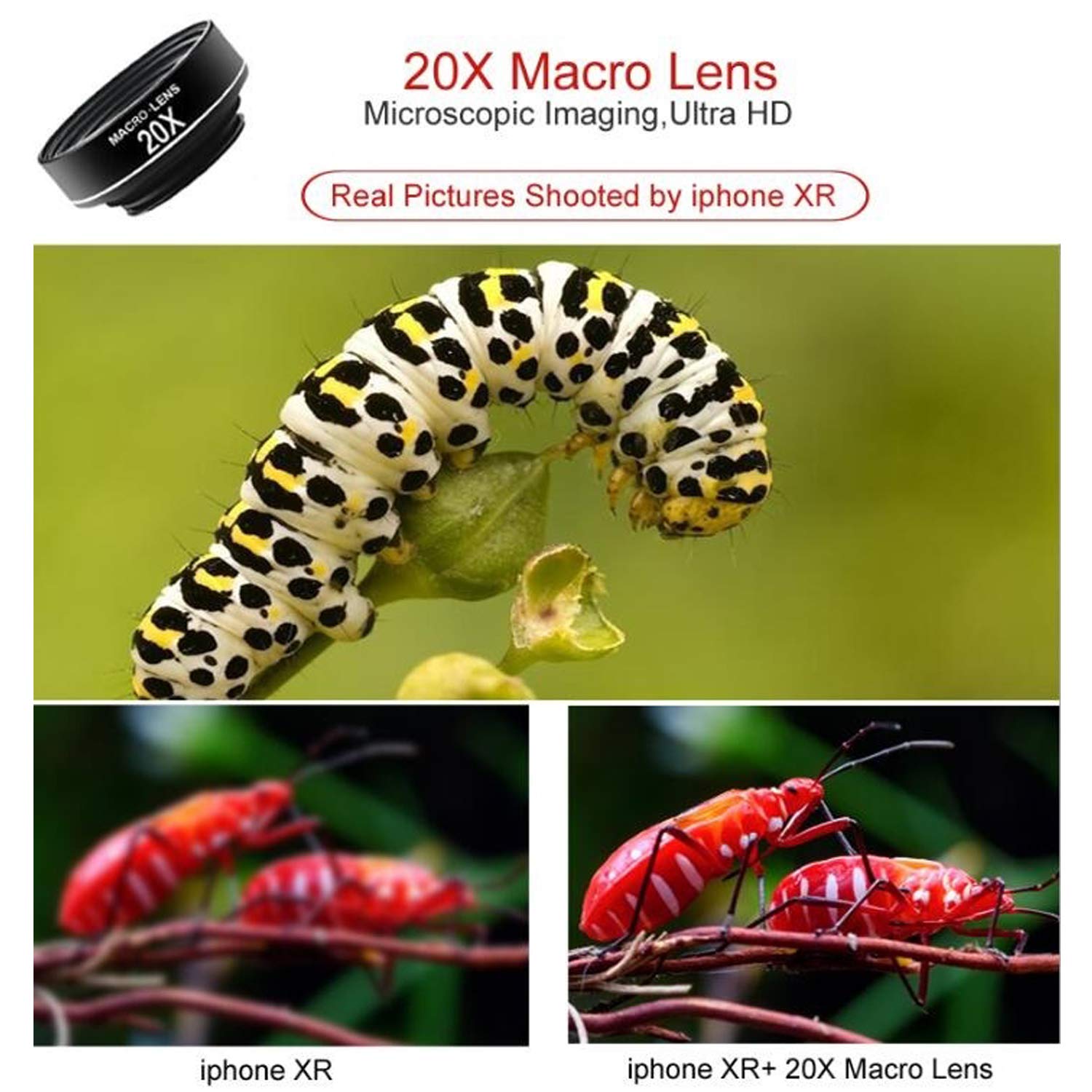 Phone Camera Lens, Faireach 4 in 1 Cell Phone Lens Kit - 18X Zoom Telephoto Lens +180° Fisheye Lens + 120° Wide Angle Lens+ 20XMacro Lens Compatible with iPhone X XS Max XR/8 Samsung Android