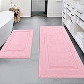 SHACOS Pink Bathroom Rugs Sets 2 Piece 47x20 + 32x20 inch, Non Slip Bath Mat Microfiber Washable Bathroom Rugs, Soft Fluffy Water Absorbent Bath Mats