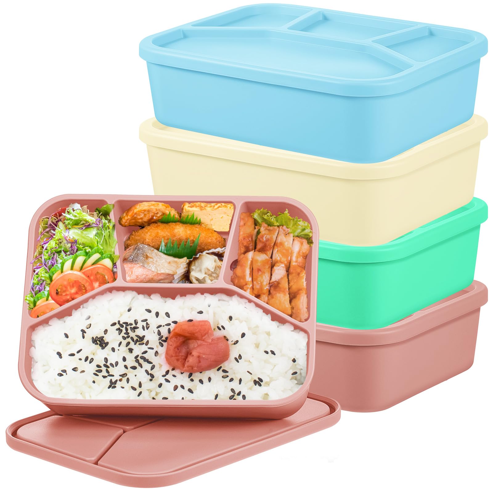 Ziliny 4 Pcs Silicone Bento Box Reusable Lunch