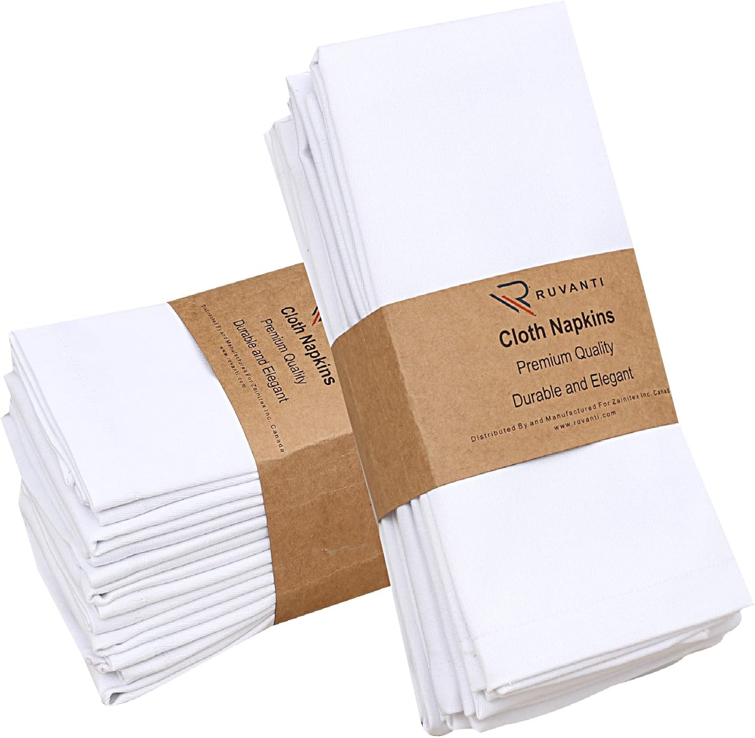 Ruvanti - Cloth Napkins 12 Pack (19"x19") Cotton Enriched White Linen Napkins Soft & Comfortable Fabric Napkins - Reusable Dinner Table Napkins for Weddings, Cocktail Parties & Home Use.: Home & Kitchen