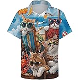 RASBCTK Men's Hawaiian Beach Dog Cat Shirt Short Sleeve Aloha Shirt Floral Button Down Tropical Hawaii Shirts