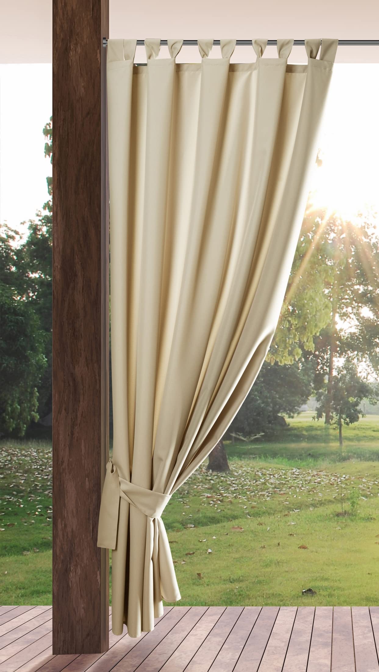 Eurofirany GARDEN Outdoor Curtain with Tab Top - 1 pc. Velcro Fastener, Sun Protection, Privacy Screen, Windproof, Waterproof Curtain for Patio, Gazebo, Pergola, Porch, W61" x L102", Light Beige