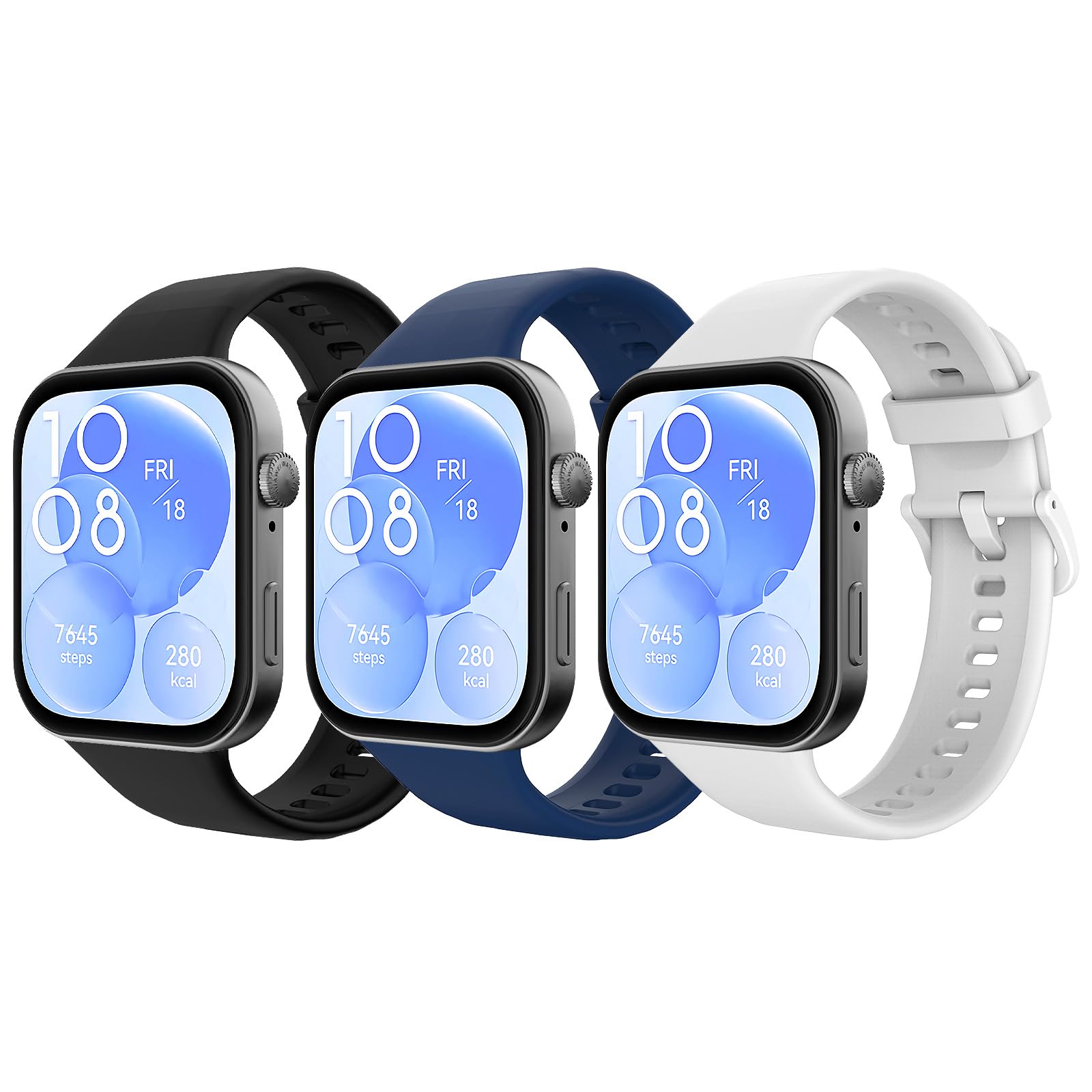 TiMOVO Sport Bands Compatible with Huawei Watch Fit 3, Soft Silicone Sports Wristband for Men & Women, Adjustable Replacement Watch Straps - Black, Midnight Blue, White