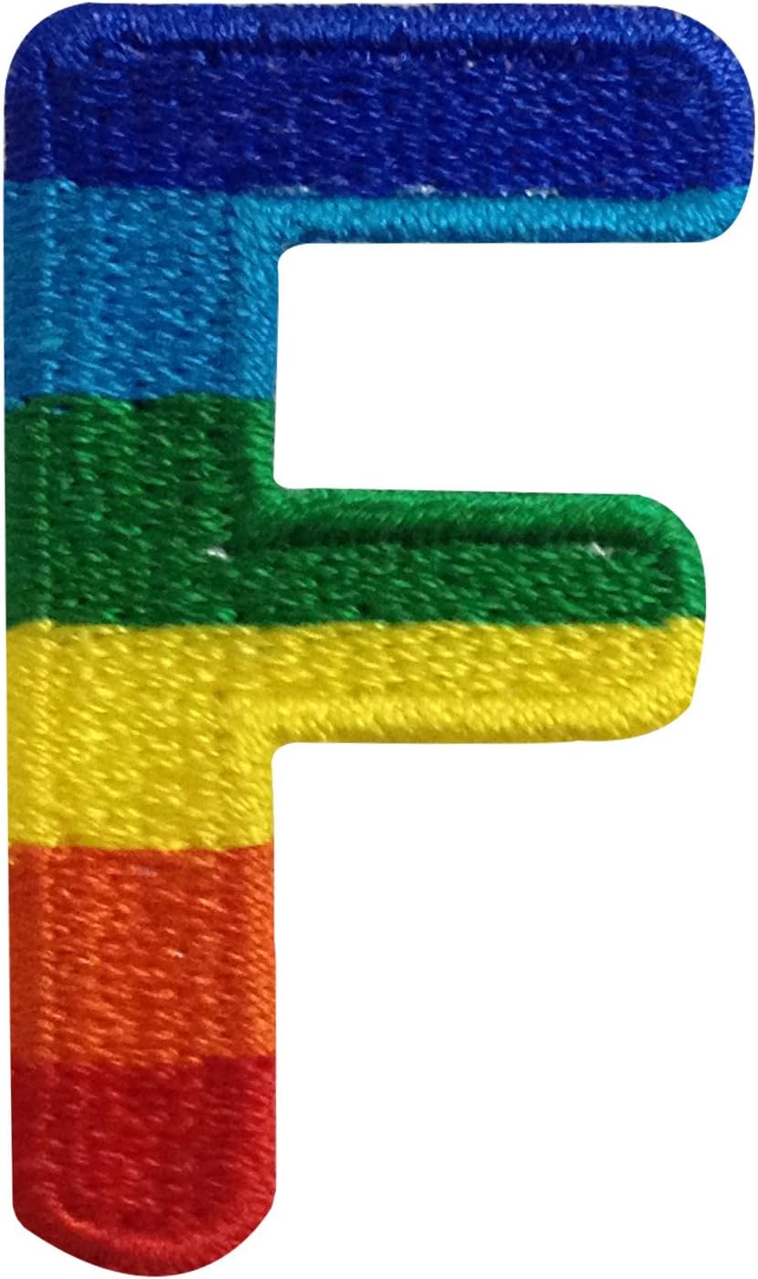 F Letter Alphabet English Iron on Patches Embroidered Rainbow
