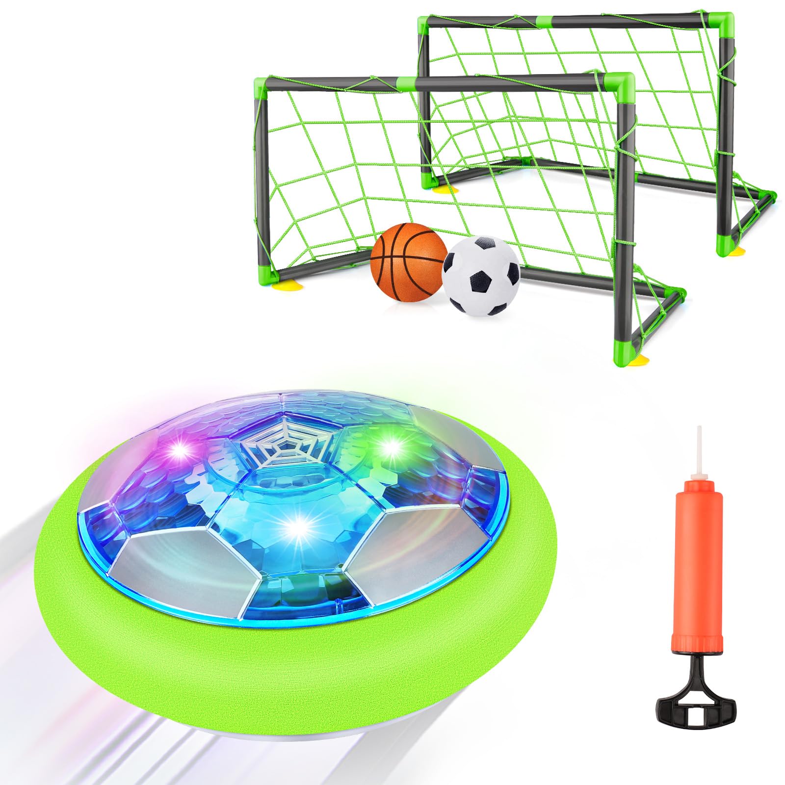 Photo 1 of Hover Soccer Ball with 2 Goals - Rechargeable Air Floating Soccer Toy with LED Lights and Foam Bumper, Indoor Games for Kids 4-8-12, Toys Gifts for 3 4 5 6 7 8 9 Year Old Boys Girls