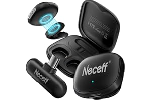 Neceff Echo Air2 Wireless Lavalier Microphone for iPhone & Android, AI Noise-Canceling Mini Mic with 48kHz/24Bit Sound, 32H B