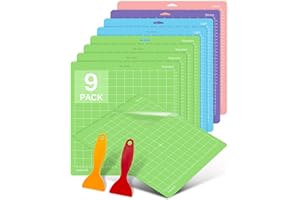 Colemoly 12x12 Cutting Mat 9 Pack Variety for Cricut Maker 3/Maker/Explore 3/Air 2/Air/One 2 Pack Mats Scrapers Sticky Cricket Cut Card Non-Slip Replacement Accessories Standard Light Strong Frabic