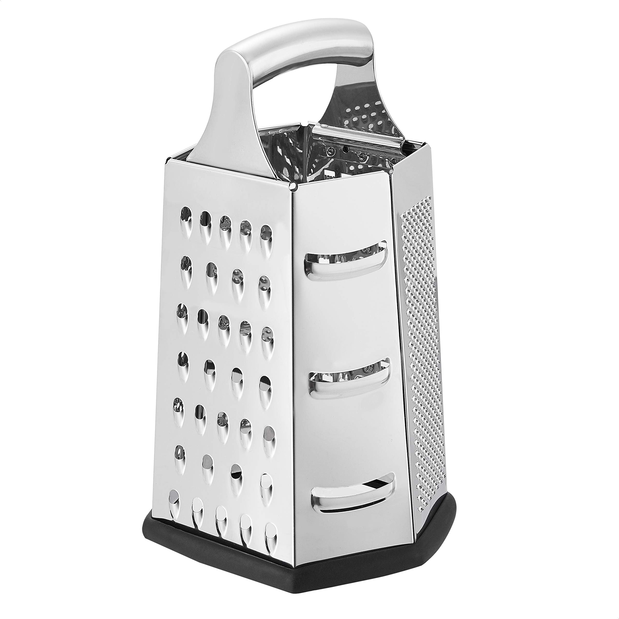 Amazon Basics Stainless Steel Heav-Duty Hexagonal Cheese Grater, 6-Sided Box Grater with Non-Slip Base, 22.9 cm, Black