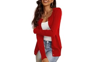a.Jesdani Women's Button Down Crew Neck Long Sleeve Soft Knit Cardigan Sweaters