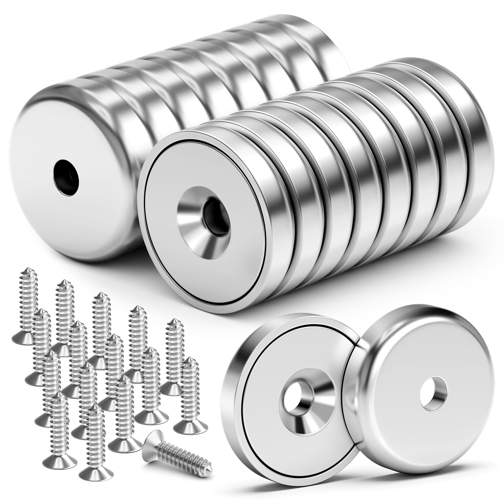 Photo 1 of VNDUEEY Magnets with Holes, Strong Rare Earth Magnets, 16 Pack 40LBS Neodymium Cup Magnet with Stainless Screws for Wall Mounting, Round Base Disc Magnet for for Kitchen, Office, Workplace, DIY Craft
