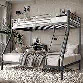 SDHYL Twin Over Full Bunk Bed, Heavy Duty Metal Frame for Adults, Space-Saving for Dorm, Apartment &amp; Small Room, Black, No Box Spring Needed