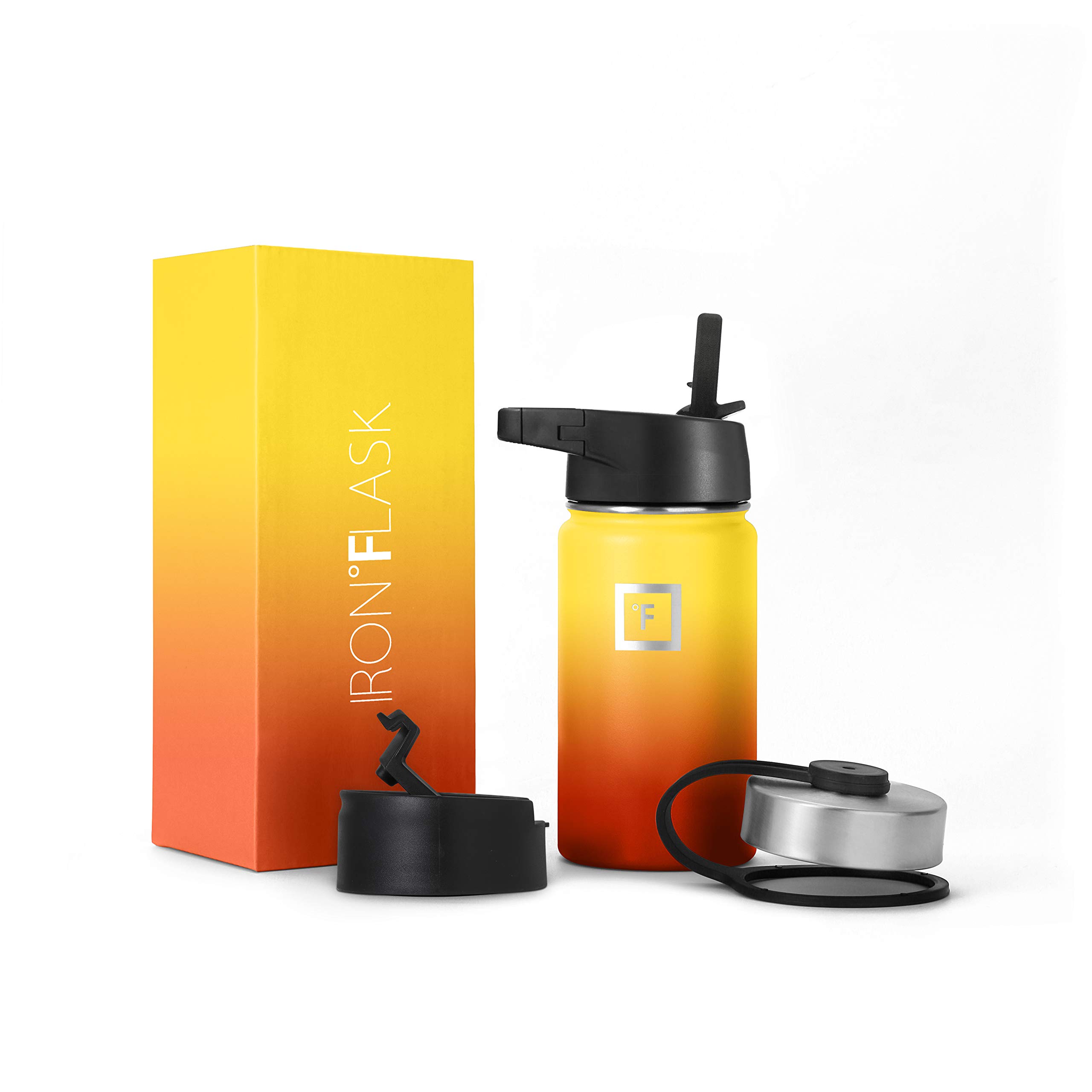 IRON °FLASK Sports Water Bottle 14 Oz, Lids (Straw Lid), Leak