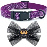 azuza Halloween Dog Collar, Sequined Spider Dog Collar with Bowtie, S | Secure Quick Release Buckle, Soft Fabric, Halloween Boy Girl Dog Collar, Removable Bowtie, Easy Adjustment, Metal D-Ring