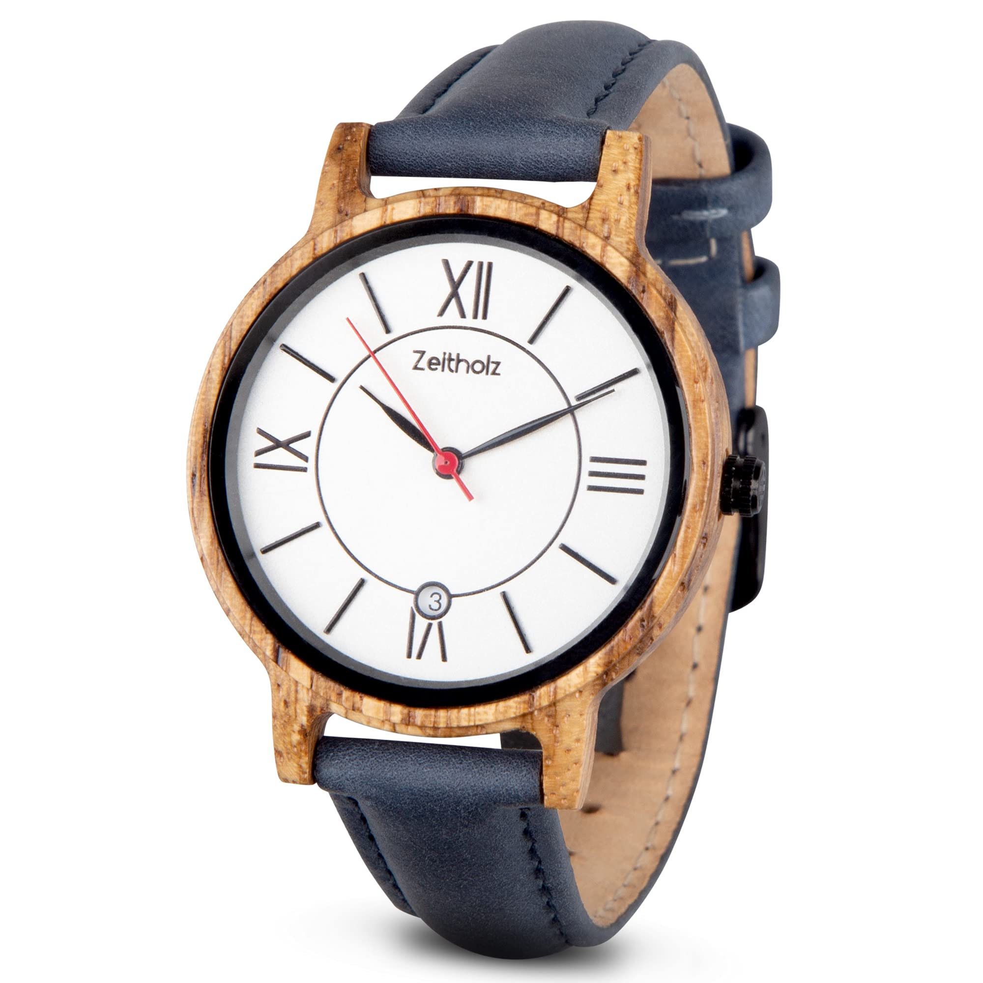 Zeitholz Women's Wooden Watch, Analog Watch Rosenbach Collection 36mm, Made from Natural Wood with Japanese Quartz Movement and Monthly Calendar. (White)