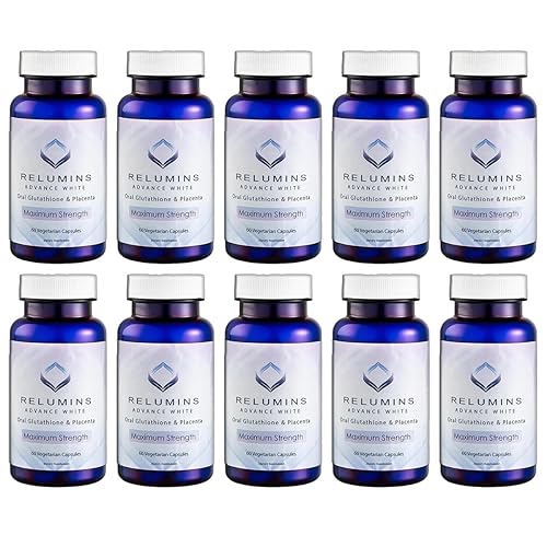 Relumins Advanced White Glutathione Capsules - Max Strength Brightening  Supplement with ALA, Placenta, Rose HIPS & Vitamin C - Fights Oxidative  Stress, Supports Collagen & Made in USA - 10 Bottles in