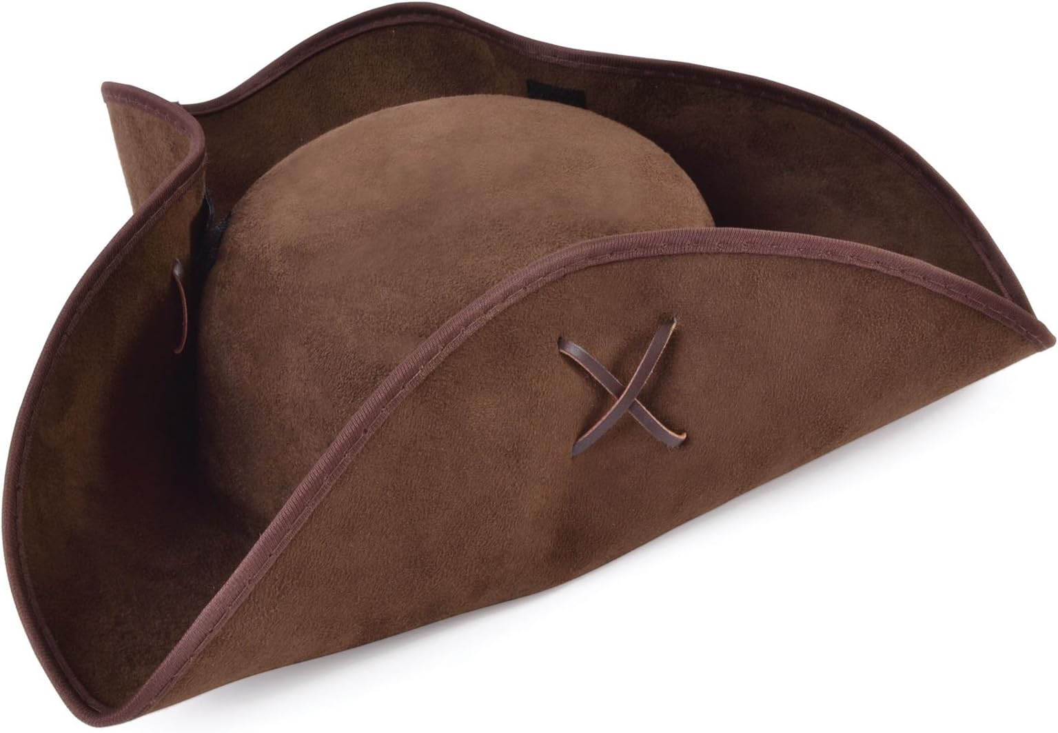 Pirate Tricorn Brown Suede Fabric High Seas Buccaneer Sailor Fancy Dress
