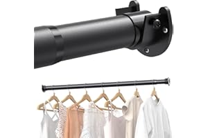 Supforce Closet Rods for Hanging Clothes, 17 to 84 Inches Stepless Adjustable Metal Closet Rod, 1.3 Inches Heavy Duty Clothes Hanging Rod for Closet Wardrobes Laundry RV, Black