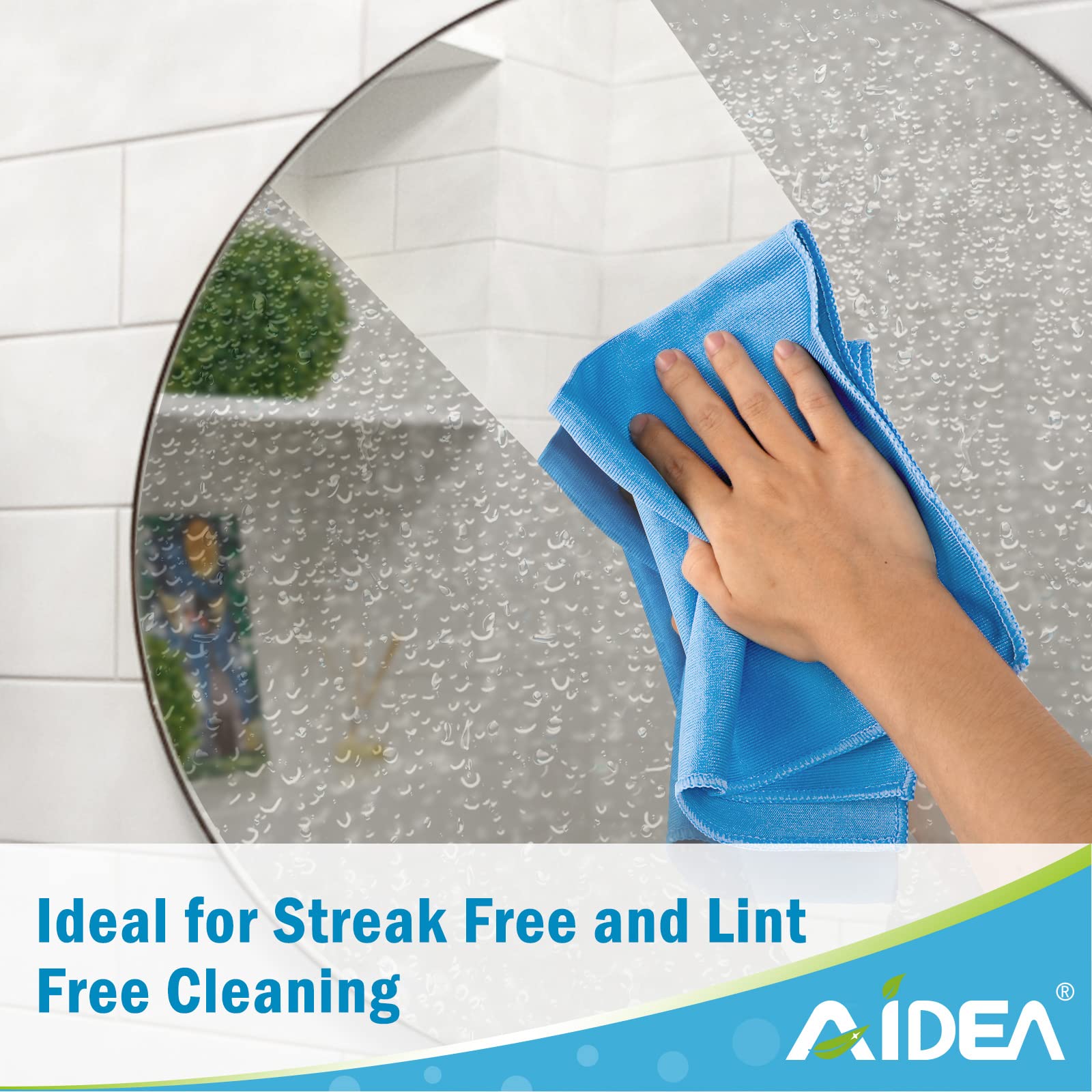AIDEA Microfiber Glass Cleaning Cloths-8PK, Lint Free Streak Free Cleaning Towels, Quickly Clean Windows, Glass, Mirrors, Windshields, Stainless Steel, Lint-Free Window Cloth Blue-16”×14”