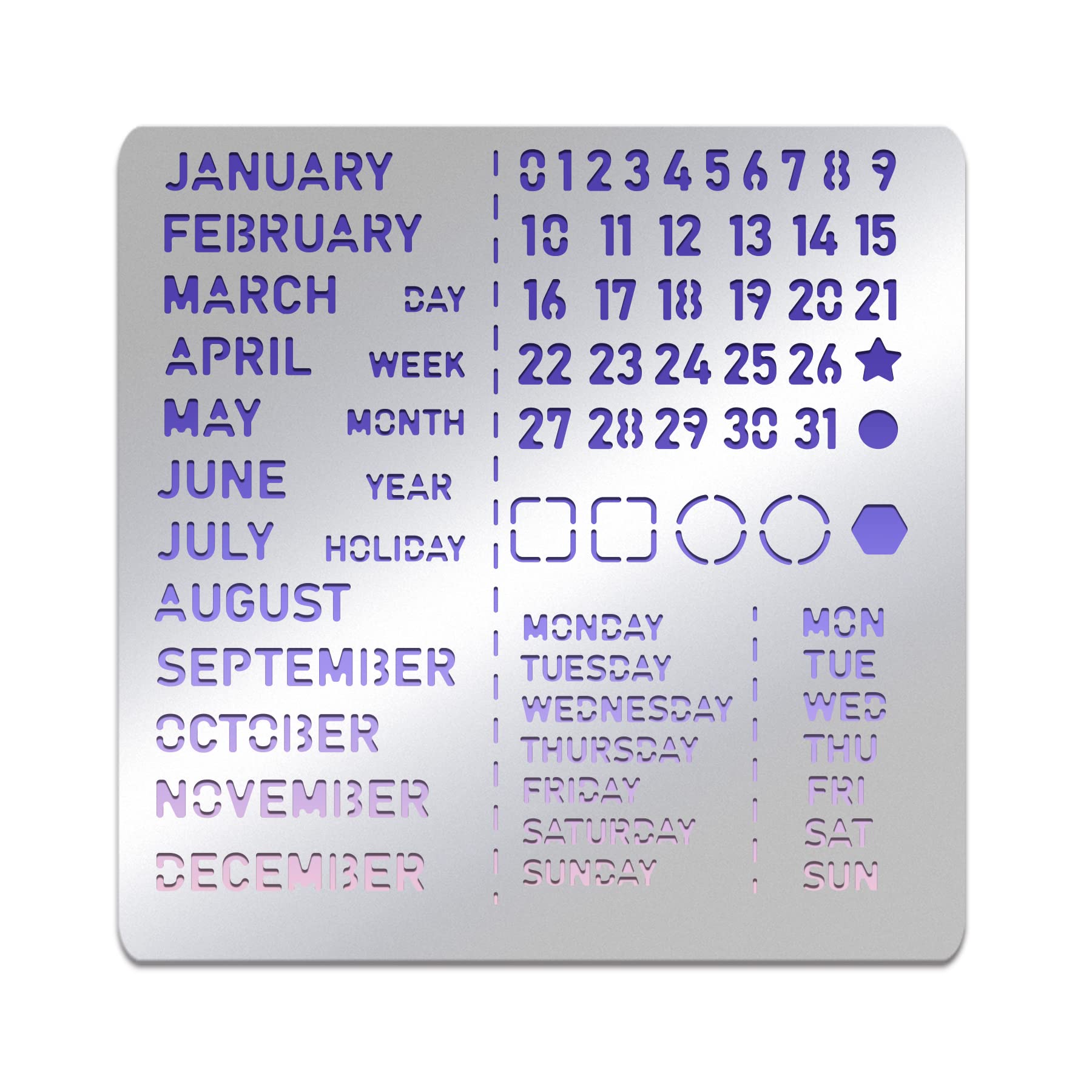 BENECREAT Month Metal Journal Stencil, Calendar Stainless Steel Stencil Template for Notebook Diary Scrapbook, DIY Drawing, Wood Burning, Engraving, 15.6x15.6cm
