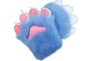 BNLIDES Cosplay Animal Cat Wolf Dog Fox Paws Claws Gloves Fursuit Paws Accessories for Adults (Blue)