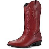mysoft Women's Western Cowboy Boots Embroidered Mid-Calf Pointed Toe Cowgirl Boot