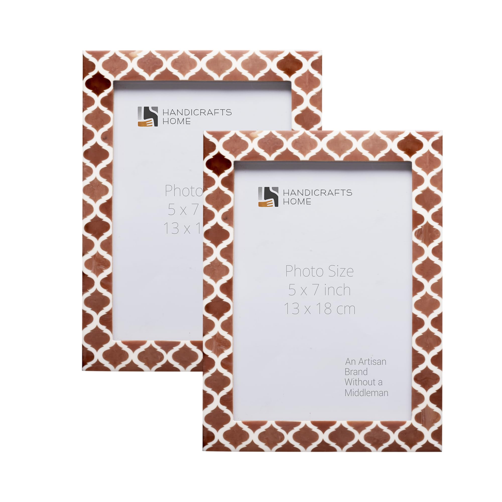 Handicrafts Home Brown & White Vintage Photo Frames for Wall or Tabletop Display, 5x7 Picture Frame Set of 2,Boho Farmhouse Gallery Wall Frame Set, Artisan Handmade Home Decor, Handmade Moroccan Frame