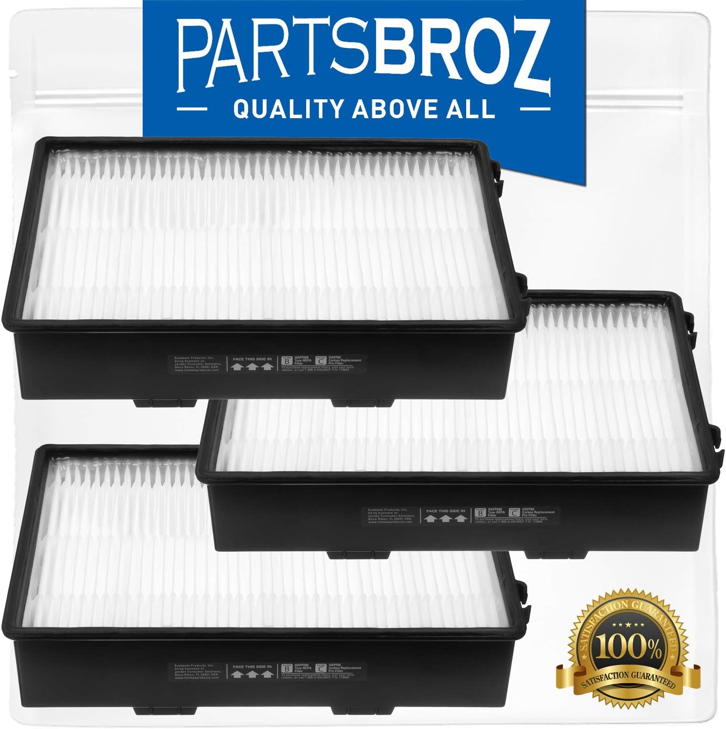 PartsBroz HAPF600 Allergen Replacement HEPA Filter (3-Pack) for Holmes Air Purifiers, 9.75H x 6.5W x 2.5D in.