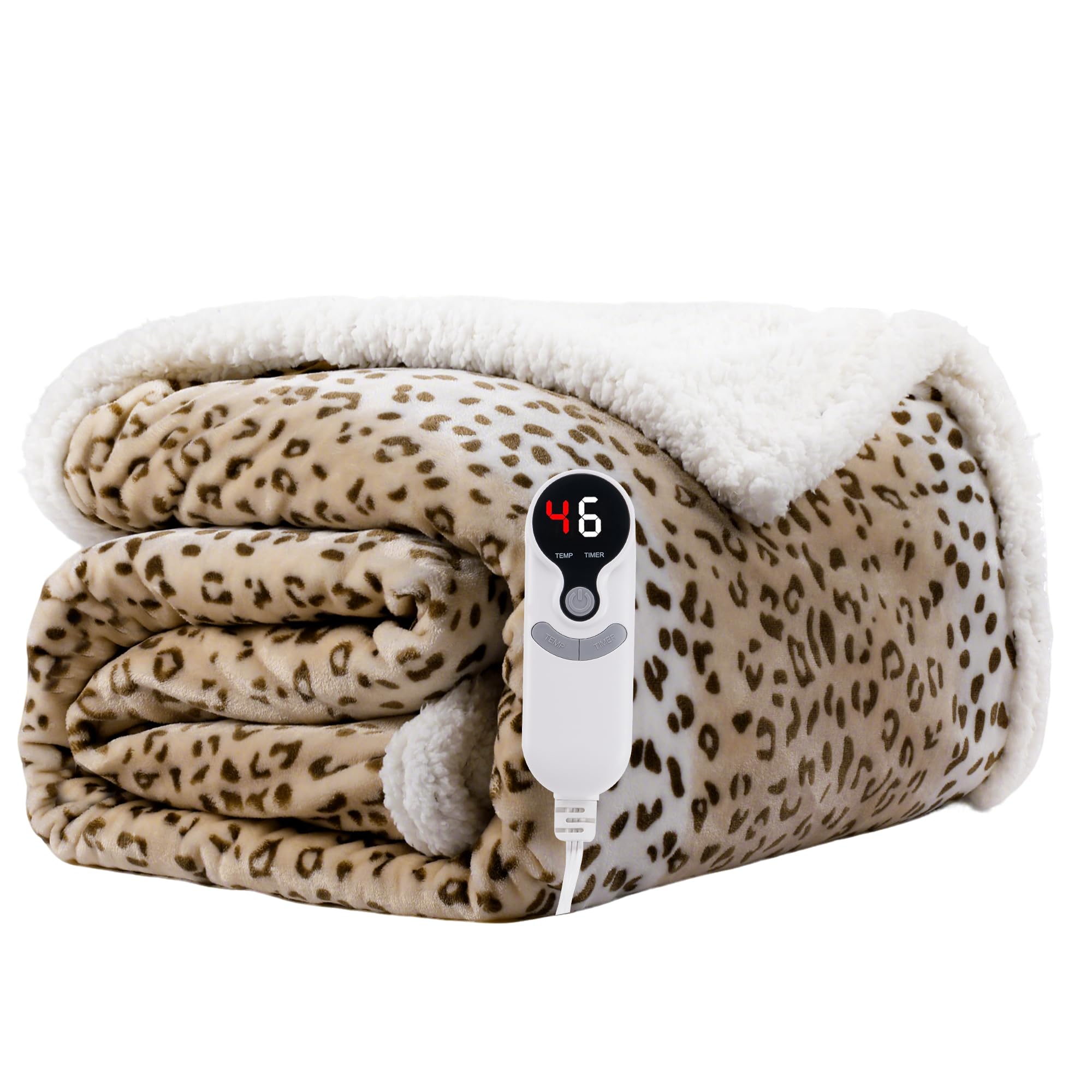 Photo 1 of Electric Heated Blanket Twin Size 62"x84" - Microplush & Sherpa Fabric Dual-Sided, 9 Heat Settings & 10 Hours Auto Off, Cozy Warming Throw for Office or Bed, Machine Washable, Beige Leopard Print